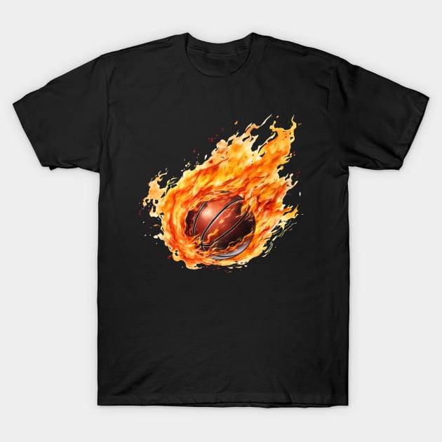 Flamming Basketball Watercolor T-Shirt by BisonPrintsCo